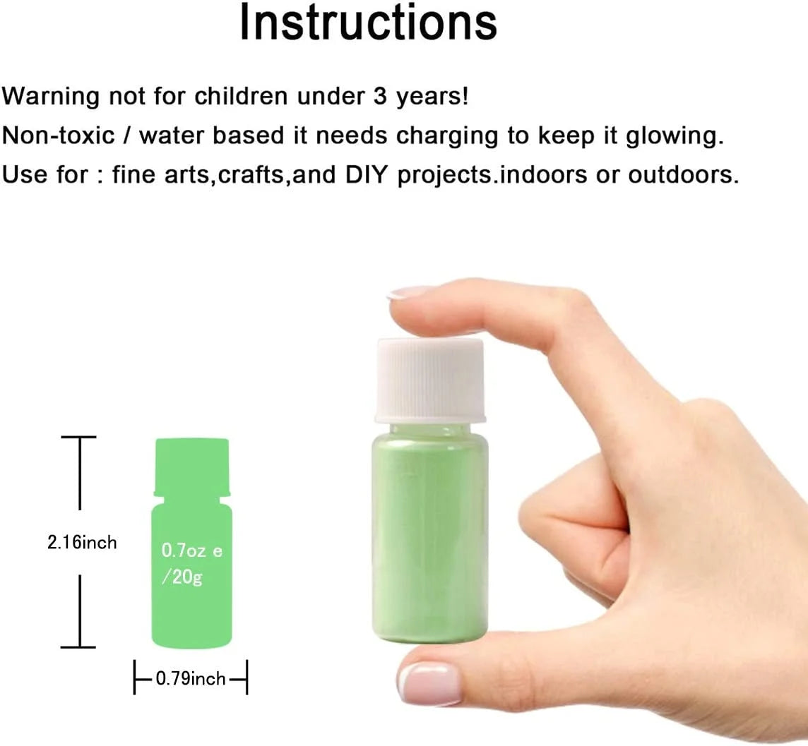 Glow in the Dark Powder Pigment 12 Colors Luminous Acrylic Paint Dye for Epoxy Resin Colorant, Fine Art, Nail Art, DIY Crafts and Party, 0.7Oz Each