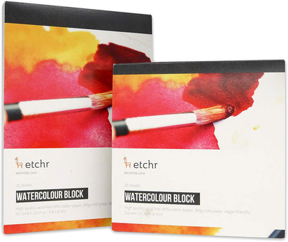 Watercolor Paper Block - 6X6 in Professional Cotton Watercolor Block Cold Press 300G (140 Lb) - Cold Press Watercolor Cotton Paper Block - Warp Resistant Watercolor Paper Block