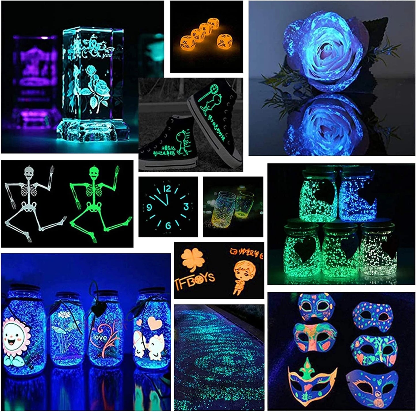 Glow in the Dark Powder Pigment 12 Colors Luminous Acrylic Paint Dye for Epoxy Resin Colorant, Fine Art, Nail Art, DIY Crafts and Party, 0.7Oz Each