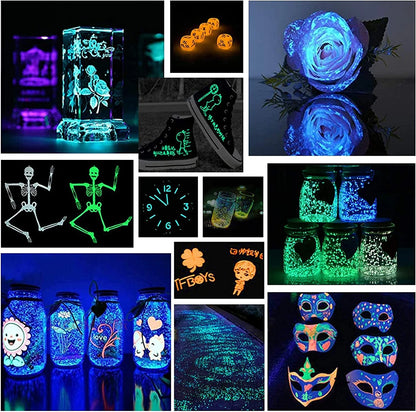 Glow in the Dark Powder Pigment 12 Colors Luminous Acrylic Paint Dye for Epoxy Resin Colorant, Fine Art, Nail Art, DIY Crafts and Party, 0.7Oz Each