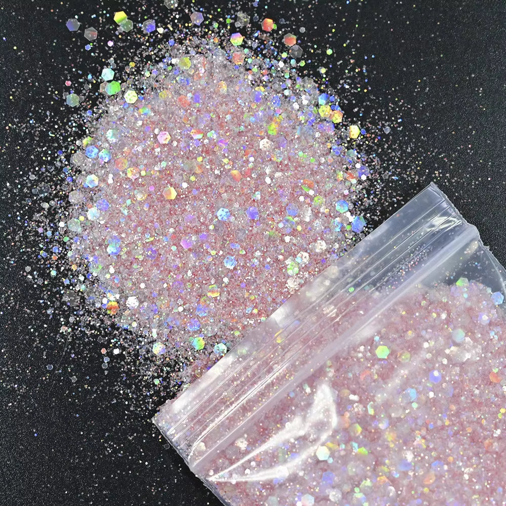 50 Gram(In Bulk) 12Colors Glitter Powder for Manicure Holographic Pailette Dust 1 Bag 50G - Holographic Laser Ultra Fine Glitter