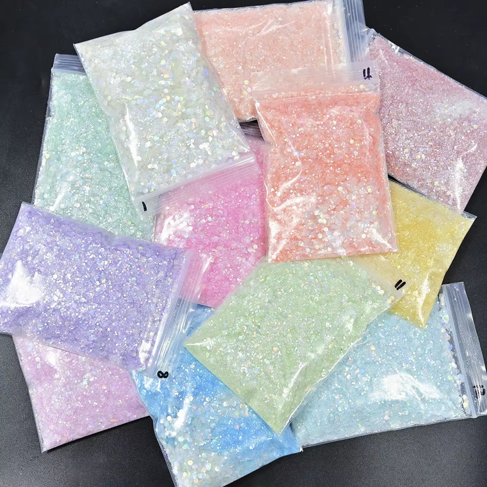 50 Gram(In Bulk) 12Colors Glitter Powder for Manicure Holographic Pailette Dust 1 Bag 50G - Holographic Laser Ultra Fine Glitter